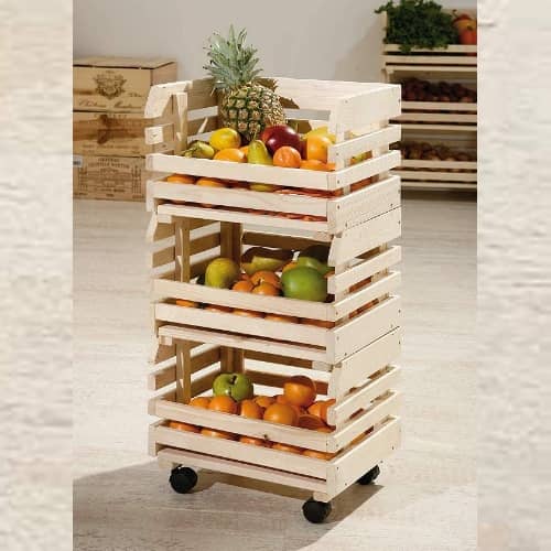 jinete de frutas de madera 3 cajas apilables para cocina