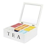 Van Henry Caja de té de madera con 9 compartimentos y ventana, color blanco, 21,5 x 21,5 x 8,5 cm