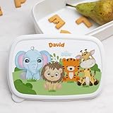 Transparent Gift Fiambrera Infantil Personalizada con Nombre Animales Selva. Fiambreras para Niños y Niñas. Porta Bocadillos para Colegio,...