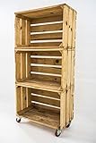 Estantería con 3 Cajas de Madera Natural Tipo Fruta Vertical con Ruedas Rojas Sam, Cajas Naturales, Beige, 50x32x110CM. Incluye Imán...