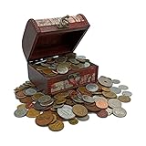 IMPACTO COLECCIONABLES Cofre del Tesoro con Monedas auténticas de colección - Incluye 1 kg de Monedas del Mundo y un Cofre para Guardarlas -...