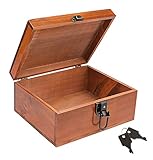 dedoot Caja de recuerdo de madera, caja de madera decorativa vintage hecha a mano con cerradura y llave para joyería, caja de almacenamiento de...