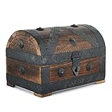 Ajuny Caja de Almacenamiento de Joyas con Cofre del Tesoro Pirata de Madera Decorativa Hecha a Mano uso Multiusos como Caja de Recuerdos Soporte...