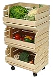 Juego de cajas apilables para verduras con ruedas, 3 cajas de madera, estantería, horda de frutas, caja de patatas, madera natural, con...