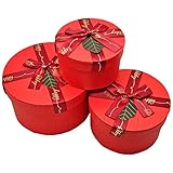 Set de 3 cajas de regalo redondas con lazo, 3 tamaños distintos, cajas decorativas con tapa, presentación para navidad, cumpleaños (Rojo, 19,5...