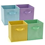 EZOWARE Caja de Almacenaje con 4 pcs, Set de 4 Cajas de juguetes, Caja de Tela para Almacenaje, 26,7 x 26,7 x 28 cm (Colores variados)