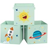 SONGMICS Cajas de Almacenaje, Juego de 3, Organizadoras de Juguetes, Cubos Plegables con Asas, para Habitación de Niños, Sala de Juegos, 30 x...