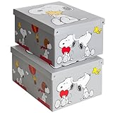 Kanguru SET 2 Cajas organizadoras SNOOPY, de almacenamiento ropa, almacenaje decorativas en carton, 39x50x24cm, para armario, baul, bolsas, ropa,...