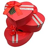 Set de 3 cajas de regalo corazón con lazo, 3 tamaños distintos, cajas decorativas con tapa, presentación para navidad, cumpleaños (Rojo, 20...