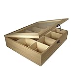 Rayher Caja de madera con compartimentos y tapa, 28,5x23,5x7 cm, caja para té y accesorios, 6241500