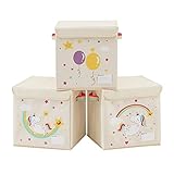 SONGMICS Juego de 3 Cajas de Almacenamiento de Niños con Tapa, Organizador de Juguetes, 30 x 30 x 30 cm, Cubos Plegables, para Dormitorio,...