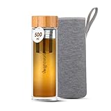 Botella Termo 500ml - Doble Vidrio para Té, Agua, Infusiones o Mate, Termo para Agua Caliente o Fría e Infusionador de Frutas - Tapa de Bambú...