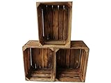 Cajas de madera flameadas en práctico juego de 3 unidades, 50 x 40 x 30 cm: cajas de fruta originales y vintage, cajas de manzanas de la antigua...