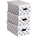 Kanguru 614 LAVATELLI, conjunto de 3 Cajas en Carton, Blanco/Negro/Rojo, 29x51x21 cm, CORAZONES, 29x51x20 cm, 3