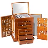 Procase Joyero Grande, Organizador para joyas de Madera 7 Capas con espejo para Pendientes Pulseras Collares Relojes Anillos, Almacenamiento de...