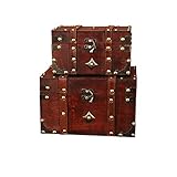 BLANC Juego de 2 cajas de almacenamiento vintage hechas a mano, caja de almacenamiento de madera vintage, organizador de joyas de estilo antiguo...