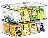 KICHLY Caja de te infusiones, Pack de 2- Caja Acrílica de 16 Secciones Para Té, Café, Especias, Encimeras de Cocina, Armarios, Despensa...