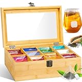 GUHAOOL Caja de Té, Caja para Té e Infusiones, Caja de Madera para Bolsas de Té con 10 Compartimentos, Cajita Infusiones con Ventana,...