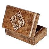 Ajuny Joyero de madera hecho a mano estilo campestre indio con diseño celta tallado a mano
