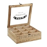 ToCi Caja de té de madera natural con 9 compartimentos, cuadrada, caja de té, caja de almacenamiento, 24 x 24 x 8,5 cm (largo x ancho x alto),...