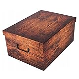 Acan Caja de cartón plegable, caja de almacenaje, diseño madera marrón, organizador de espacios, plegable, con tapa 51 x 37 x 24 cm