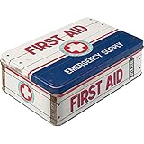 Nostalgic-Art Caja ​Plana de Metal Retro First Aid Blue – Idea de Regalo para Fans de Nostalgia, Lata metálica con Tapa, Diseño Vintage,...