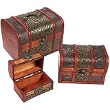 Pequeños cofres del tesoro en madera, 3 Cajas decorativas para almacenar con motivos florales tallados a mano, estilo antiguo