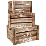 BELLE VOUS Set de 3 Cajas de Madera con Asa Cajones Madera Almacenaje Rustico Pequeña, Mediana y Grande - Caja Madera Diseño Corazón, Sweet...