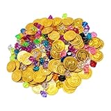 MAEXUS® Monedas de oro con piedras preciosas piratas, 100 piezas de tesoro pirata para cofre del tesoro, decoración de cumpleaños infantil,...