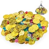 FORMIZON 100 Piezas de Monedas Doradas de Plástico de Pirata, 100 Piezas de Gemas Piratas, Monedas de Oro y Gemas Piratas del Tesoro Pirata para...