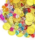 Birshe 200 Piezas Doradas de Pirata Gemas Piratas del Tesoro Pirata, Monedas de Oro,Monedas Oro Juguete,Gemas Piratas del Tesoro,para Fiestas...