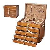 Terafeels Joyero de madera vintage para mujeres y niñas, elegante estuche para collares, pendientes, anillos, relojes, organizador de joyas para...