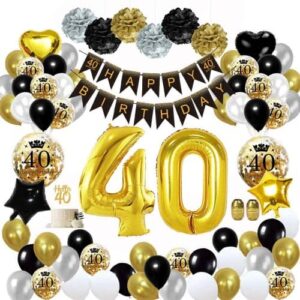 40 Globos Cumpleaños 40 años oro negro