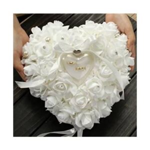 Almohada de anillos de boda forma de corazón Blanca