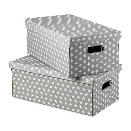 cajas decorativas cartón estrellas gris blanco