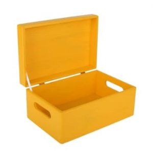 caja madera amarilla con tapa