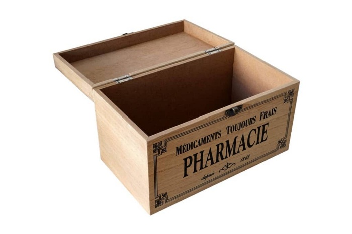 caja madera vintage farmacia