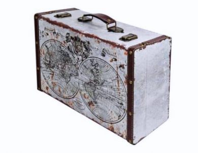 maleta vintage con mapa mundial