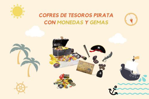 cofres de tesoros pirata con monedas y gemas